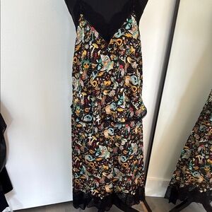 Zadig and Voltaire Black Print Spaghetti Strap Camisole and Midi Skirt, Size 38